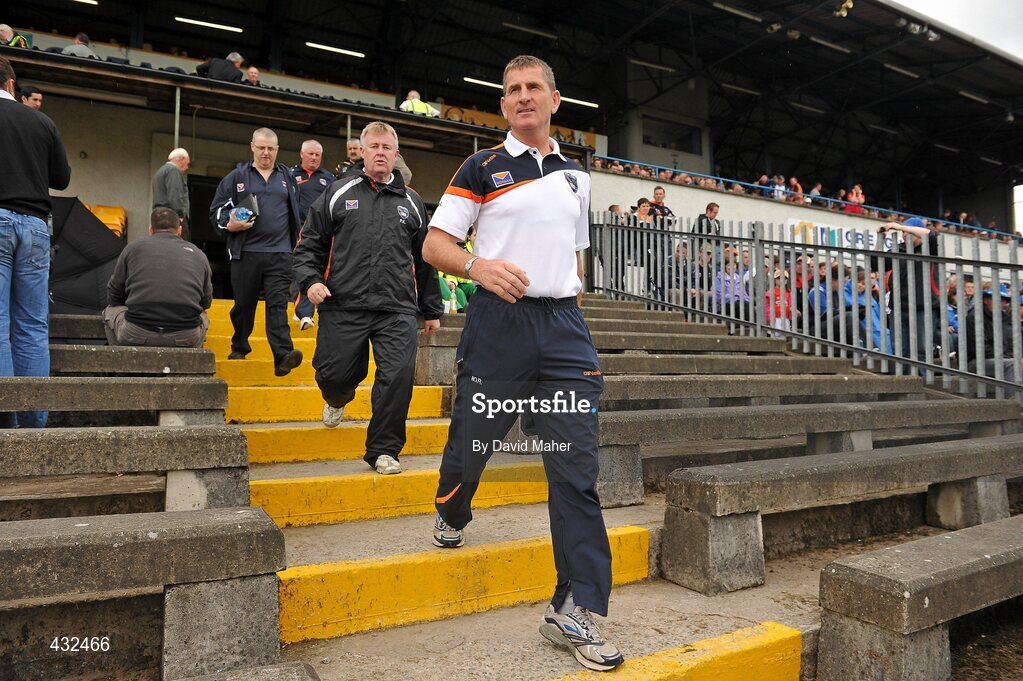 6 June 2010; Armagh manager Paddy O'Rourke steps out for the start of the game. Ulster GAA Football Senior Championship Quarter-Final, Monaghan v Armagh, Casement Park, Belfast, Co. Antrim. Picture credit: David Maher / SPORTSFILE