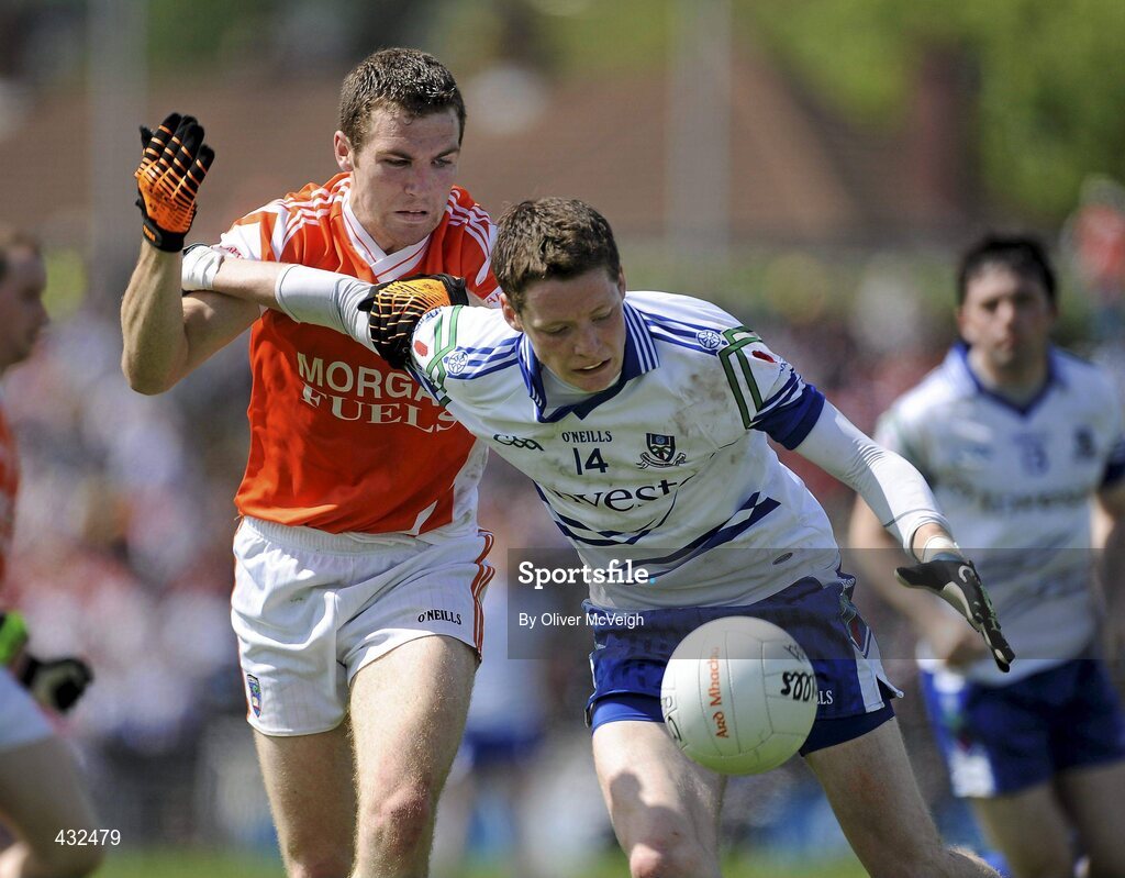 6 June 2010; Conor McManus, Monaghan, in action against Brendan Donaghy, Armagh. Ulster GAA Football Senior Championship Quarter-Final, Monaghan v Armagh, Casement Park, Belfast, Co. Antrim. Picture credit: Oliver McVeigh / SPORTSFILE