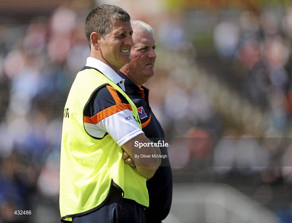 6 June 2010; Armagh manager Paddy O'Rourke and his assistant Donal Murtagh, look on from the sideline near the end of the game. Ulster GAA Football Senior Championship Quarter-Final, Monaghan v Armagh, Casement Park, Belfast, Co. Antrim. Picture credit: Oliver McVeigh / SPORTSFILE