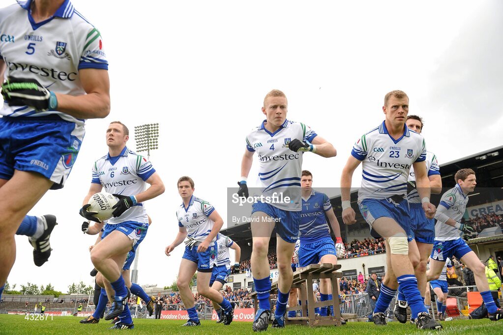 6 June 2010; Monaghan players run to take their postions after the official team photograph. Ulster GAA Football Senior Championship Quarter-Final, Monaghan v Armagh, Casement Park, Belfast, Co. Antrim. Picture credit: David Maher / SPORTSFILE
