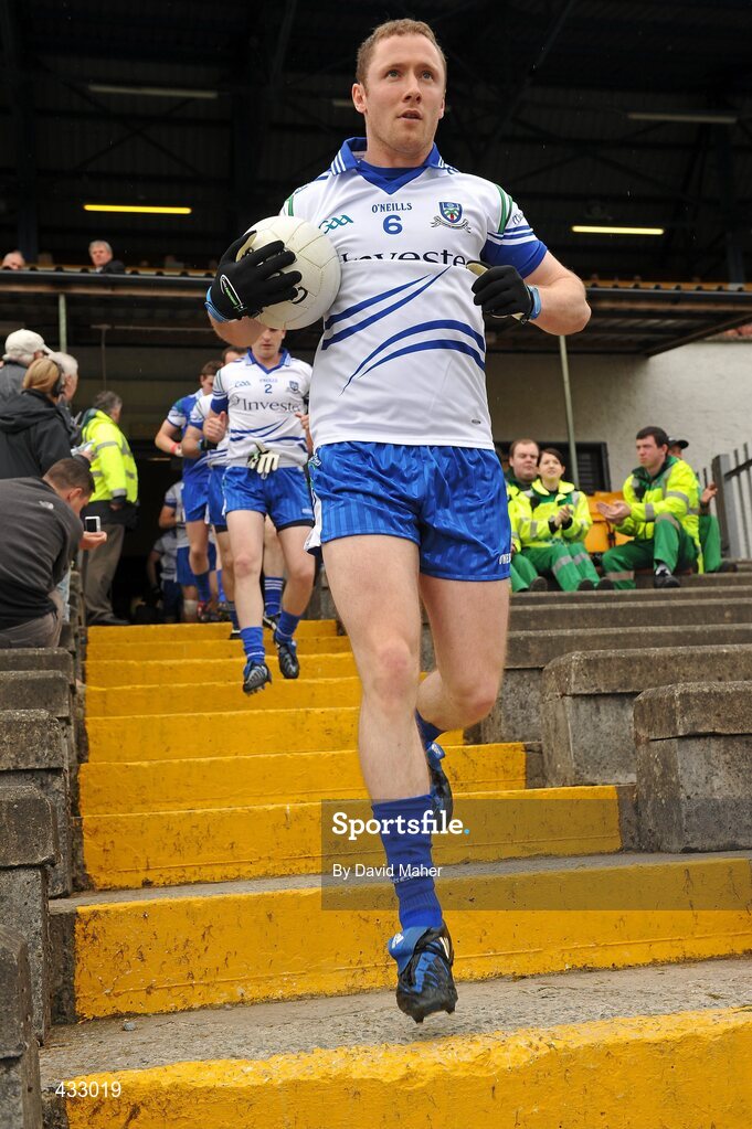 6 June 2010;  Monaghan captain Vincent Corey leads his team out onto the pitch for the start of the game. Ulster GAA Football Senior Championship Quarter-Final, Monaghan v Armagh, Casement Park, Belfast, Co. Antrim. Picture credit: David Maher / SPORTSFILE