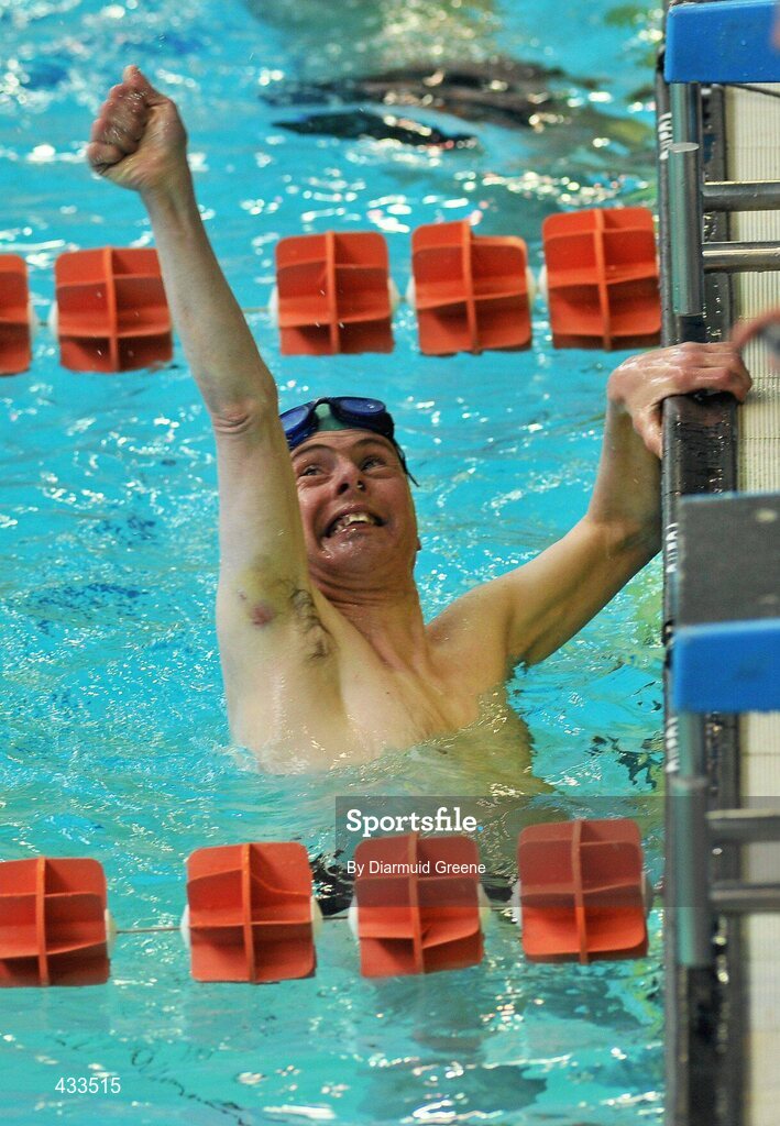 10 June 2010; Enda Creamer, from Mullingar, Co. Westmeath, celebrates after winning his heat in the 25m Freestyle during the 2010 Special Olympics Ireland Games. University of Limerick, Limerick. Picture credit: Diarmuid Greene / SPORTSFILE