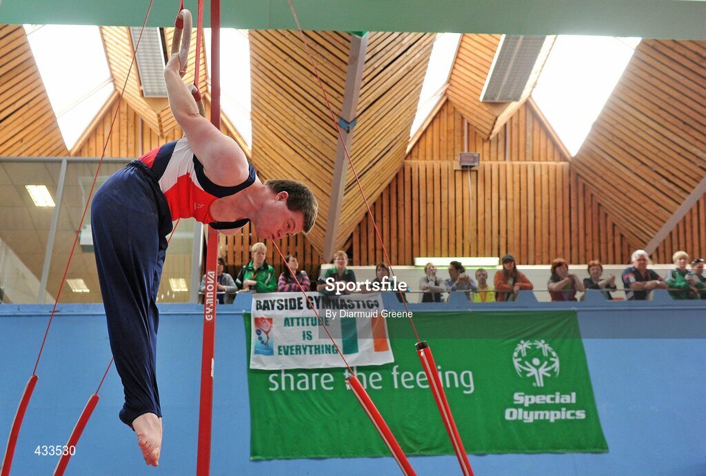10 June 2010; Conrad McCullogh, from Ennis, Co. Clare, competes on the rings during the 2010 Special Olympics Ireland Games. University of Limerick, Limerick. Picture credit: Diarmuid Greene / SPORTSFILE