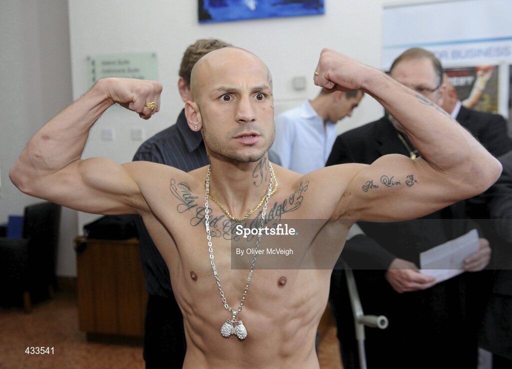 10 June 2010; Giuseppe Lauri during the weigh-in ahead of his Yanjing Fight Night European Light Welterweight title bout againsy Paul McCloskey on Friday night. The Park Plaza Hotel, Aldergrove, Belfast, Co. Antrim. Picture credit: Oliver McVeigh / SPORTSFILE