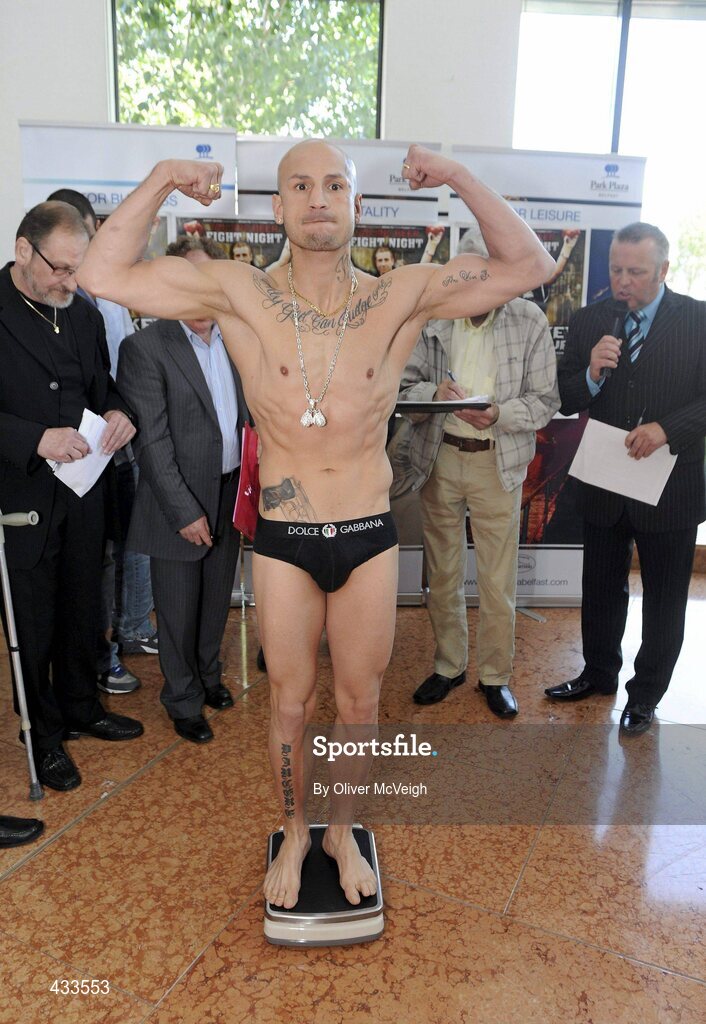 10 June 2010; Giuseppe Lauri during the weigh-in ahead of his Yanjing Fight Night European Light Welterweight title bout againsy Paul McCloskey on Friday night. The Park Plaza Hotel, Aldergrove, Belfast, Co. Antrim. Picture credit: Oliver McVeigh / SPORTSFILE