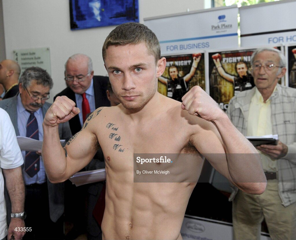 10 June 2010; Boxer Carl Frampton during the weigh-in for the undercard ahead of the Yanjing Fight Night European Light Welterweight title bout on Friday night. The Park Plaza Hotel, Aldergrove, Belfast, Co. Antrim. Picture credit: Oliver McVeigh / SPORTSFILE