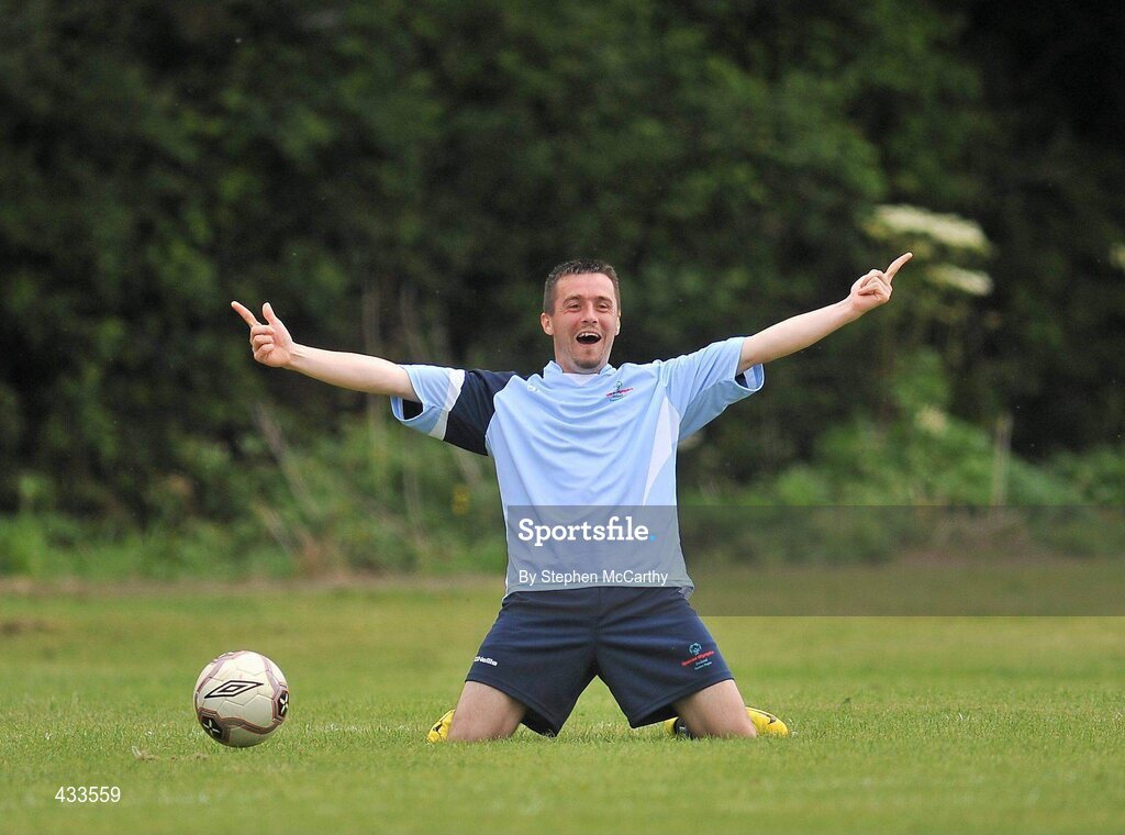 10 June 2010; Peter Beardsley, from Fingal, Co. Dublin, celebrates scoring a penalty during a divisioning game between Leinster regions at the 2010 Special Olympics Ireland Games. University of Limerick, Limerick. Picture credit: Stephen McCarthy / SPORTSFILE