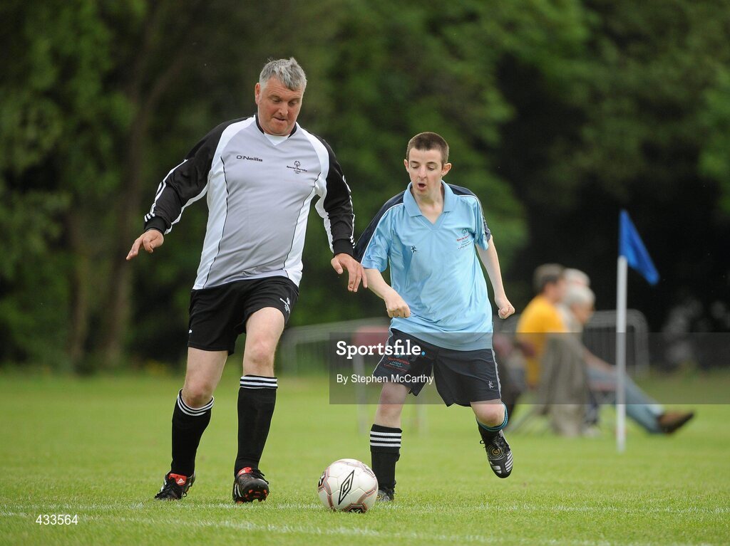 10 June 2010; John Joe Gethins, from Ballyshannon, Donegal, Ulster Region 3, left, in action against Stephen Flynn, from Coolock, Dublin, Eastern Region, during a divisioning game at the 2010 Special Olympics Ireland Games. University of Limerick, Limerick. Picture credit: Stephen McCarthy / SPORTSFILE