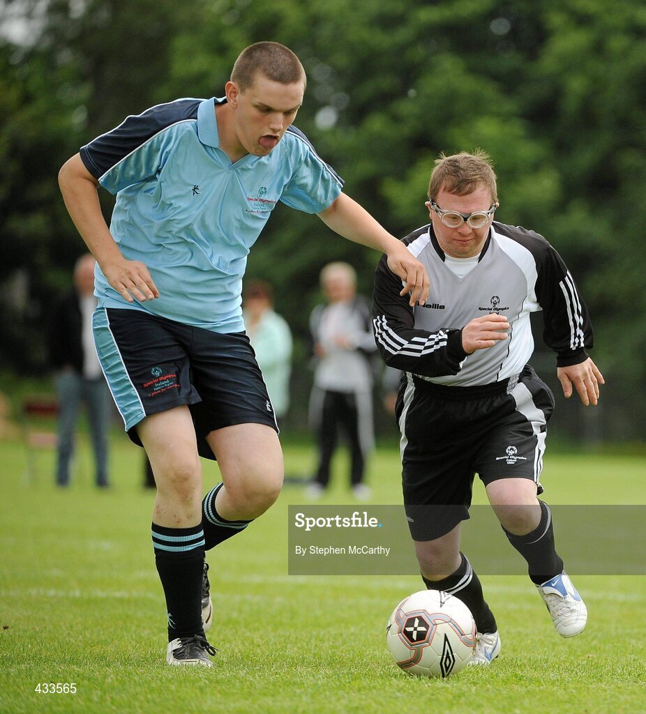 10 June 2010; Donal McKay, from Newry, Co. Down, Ulster Region 3, right, in action against Raymond Gannon, Ringsend, Dublin, Eastern Region, during a divisioning game at the 2010 Special Olympics Ireland Games. University of Limerick, Limerick. Picture credit: Stephen McCarthy / SPORTSFILE