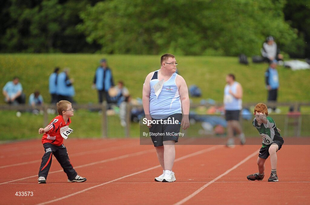 10 June 2010; Athletes, from left, Liam Buckley, from Bandon, Cork, Dale Blount, from Ballybough, Dublin, and Jack Walsh, from Oranmore, Galway, prepare for their athletics divisioning events at the 2010 Special Olympics Ireland Games. University of Limerick, Limerick. Picture credit: Stephen McCarthy / SPORTSFILE