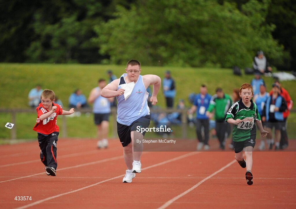 10 June 2010; Athletes, from left, Liam Buckley, from Bandon, Cork, Dale Blount, from Ballybough, Dublin, and Jack Walsh, from Oranmore, Galway, in action during their athletics divisioning events at the 2010 Special Olympics Ireland Games. University of Limerick, Limerick. Picture credit: Stephen McCarthy / SPORTSFILE