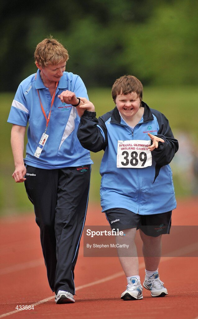 10 June 2010; Colette Downey, from Santry, Dublin, with her assistant Esther Gilligan during the athletics divisioning events at the 2010 Special Olympics Ireland Games. University of Limerick, Limerick. Picture credit: Stephen McCarthy / SPORTSFILE
