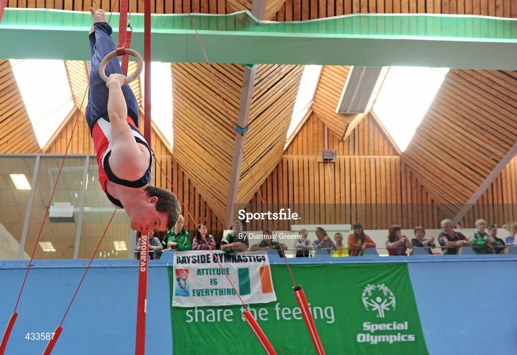 10 June 2010; Conrad McCullough, from Ennis, Co. Clare, competes on the rings during the 2010 Special Olympics Ireland Games. University of Limerick, Limerick. Picture credit: Diarmuid Greene / SPORTSFILE