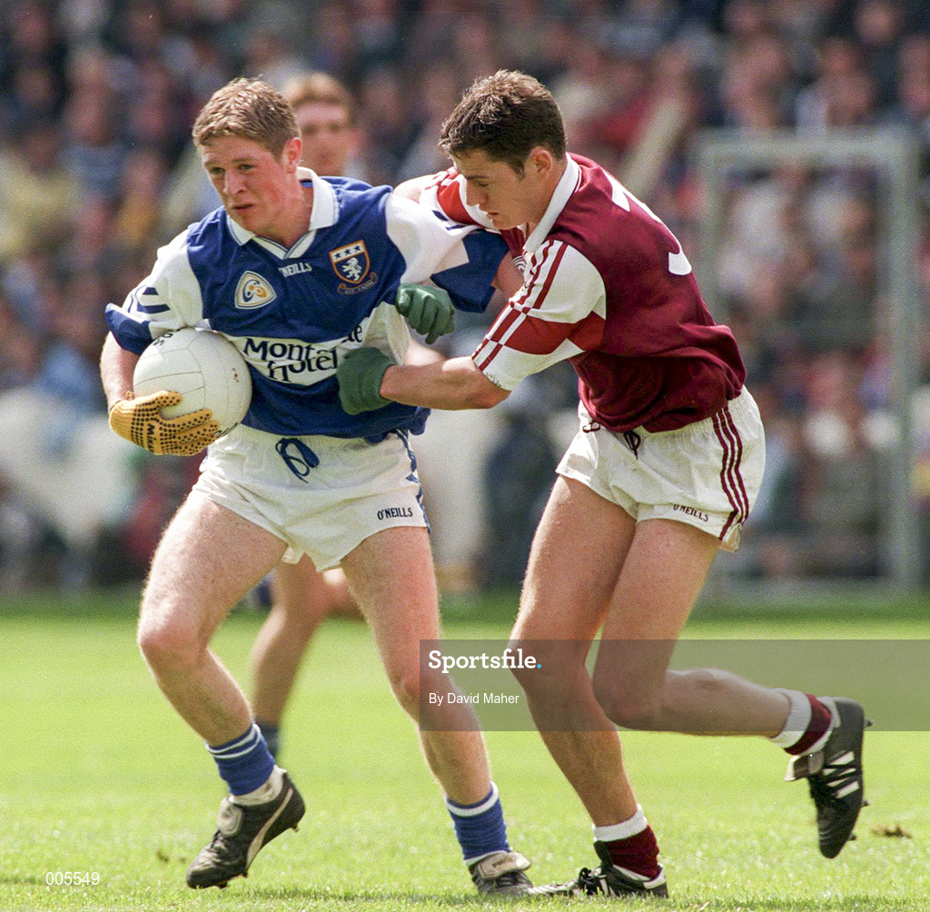 7 June 1998; Brian McDonald of Laois holds off the challenge of David Murphy of Westmeath during the Leinster Senior Football Championship Quarter-Final match between Laois and Westmeath at Croke Park in Dublin. Photo by David Maher/Sportsfile