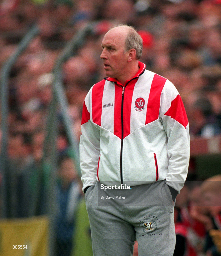 31 May 1998; Derry Manager Brian Mullins during the Ulster GAA Football Senior Championship Quarter-Final match between Derry and Monaghan at Celtic Park in Derry. Photo by David Maher/Sportsfile