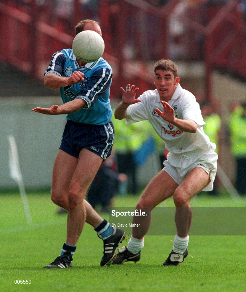 7 June 1998; Brian Stynes of Dublin in action against Anthony Rainbow of Kildare during the Leinster Senior Football Championship Quarter-Final match between Dublin and Kildare at Croke Park in Dublin. Photo by David Maher/Sportsfile