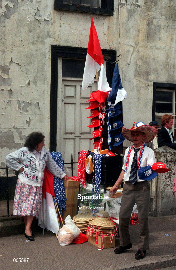 20 July 1997; Cavan supporters prior to the Ulster GAA Football Senior Championship Final match between Cavan and Derry at St. Tiernach's Park in Clones, Monaghan. Photo by David Maher/Sportsfile