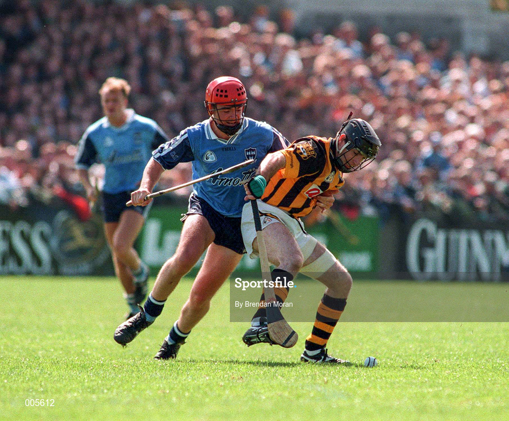 31 May 1998; DJ Carey of Kilkenny in action against Sean Power of Dublin during the Leinster GAA Hurling Senior Championship Quarter-Final match between Dublin and Kilkenny at Parnell Park in Dublin. Photo by Brendan Moran/Sportsfile