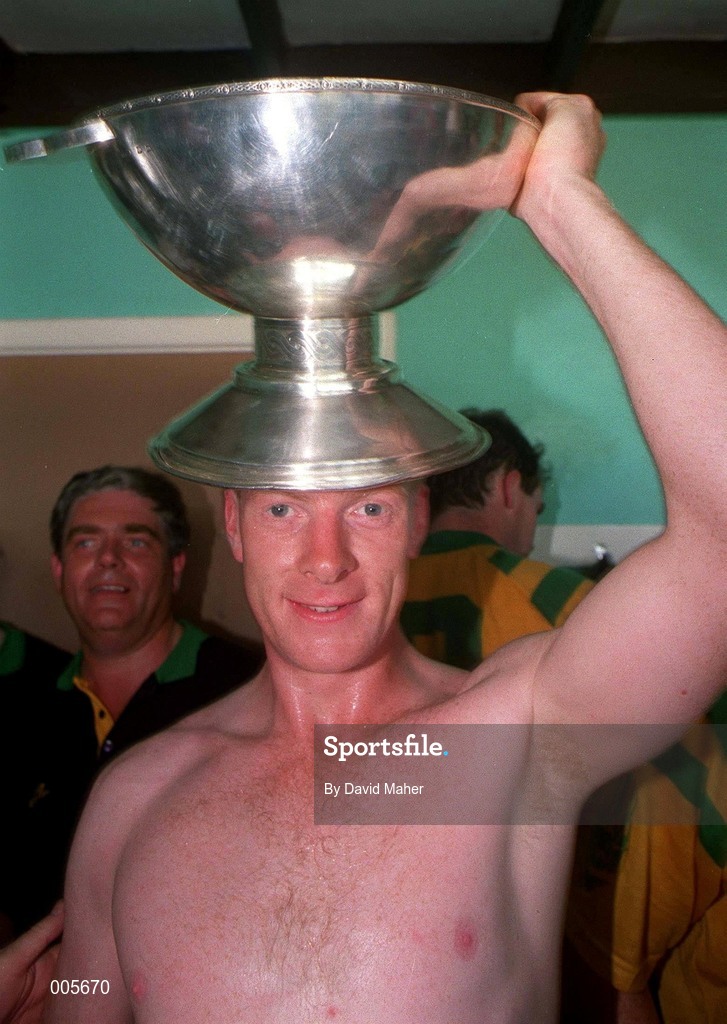 24 July 1994. Leitrim Captain Declan Darcy celebrates victory after the Connacht Senior Football Championship Final match between Leitrim and Mayo at Dr. Hyde Park in Roscommon. Photo by David Maher/Sportsfile