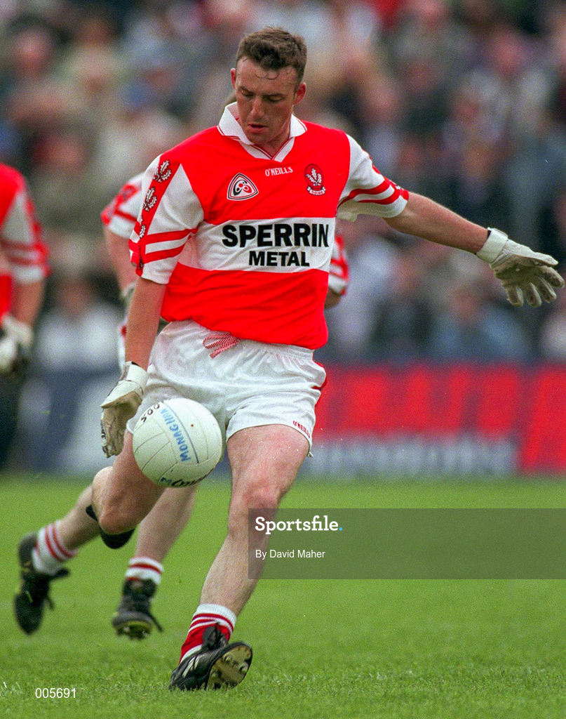 31 May 1998; Dermot Dougan of Derry during the Ulster GAA Football Senior Championship Quarter-Final match between Derry and Monaghan at Celtic Park in Derry. Photo by David Maher/Sportsfile