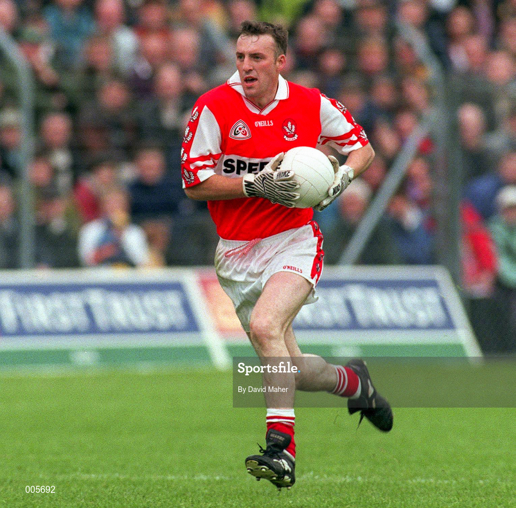31 May 1998; Dermot Dougan of Derry during the Ulster GAA Football Senior Championship Quarter-Final match between Derry and Monaghan at Celtic Park in Derry. Photo by David Maher/Sportsfile