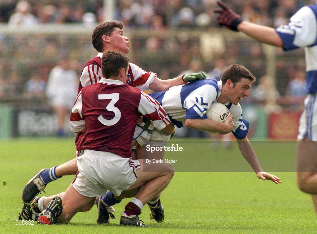 7 June 1998; Ian Fitzgerald of Laois in action against David Murphy, 3, and Aidan Canning of Westmeath during the Leinster Senior Football Championship Quarter-Final match between Laois and Westmeath at Croke Park in Dublin. Photo by David Maher/Sportsfile