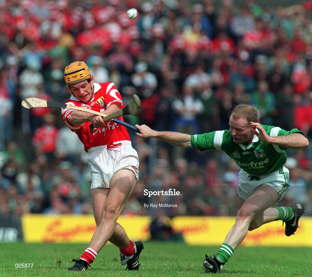 31 May 1998; Joe Deane of Cork is tackled by Stephen McDonagh of Limerick during the Munster Senior Hurling Championship Quarter-Final match between Limerick and Cork at the Gaelic Grounds in Limerick. Photo by Ray McManus/Sportsfile