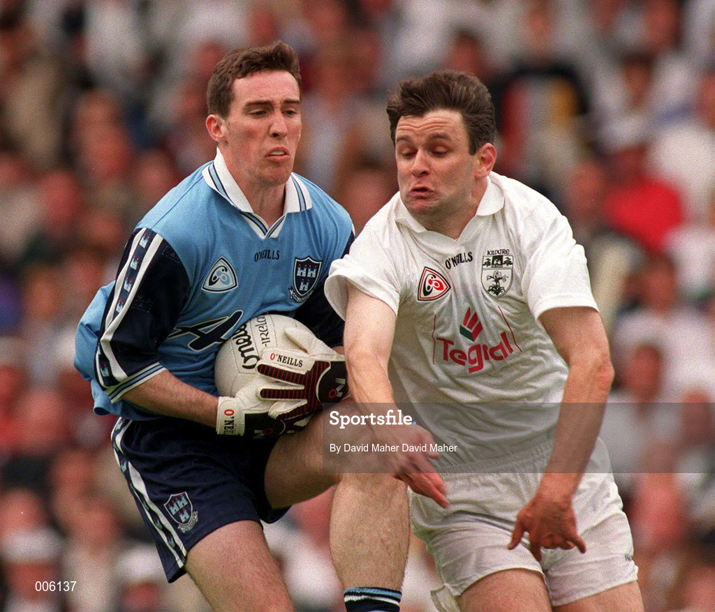 7 June 1998; Paddy Christie of Dublin in action against Karl O'Dwyer of Kildare during the Leinster Senior Football Championship Quarter-Final match between Dublin and Kildare at Croke Park in Dublin. Photo by David Maher/Sportsfile