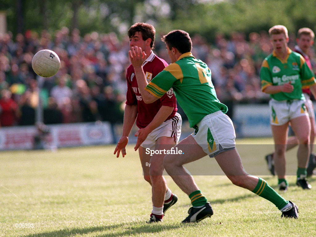 11 June 1995. Galway's Tomas Mannion in action against Leitrim's Ciaran Murray. Connacht Football Championship, Leitrim v Galway, carrick-on-Shannon. Piocture Credit: Matt Browne/SPORTSFILE.