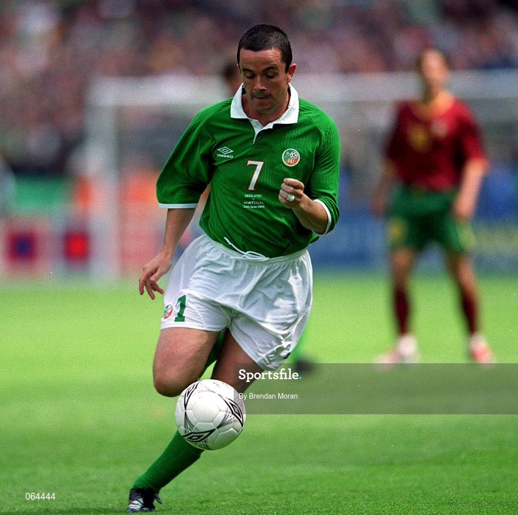 2 June 2001; Gary Kelly of Republic of Ireland during the FIFA World Cup 2002 Group 2 Qualifier match between Republic of Ireland and Portugal at Lansdowne Road in Dublin. Photo by Brendan Moran/Sportsfile