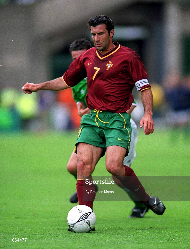 2 June 2001; Luis Figo of Portugal during the FIFA World Cup 2002 Group 2 Qualifier match between Republic of Ireland and Portugal at Lansdowne Road in Dublin. Photo by Brendan Moran/Sportsfile