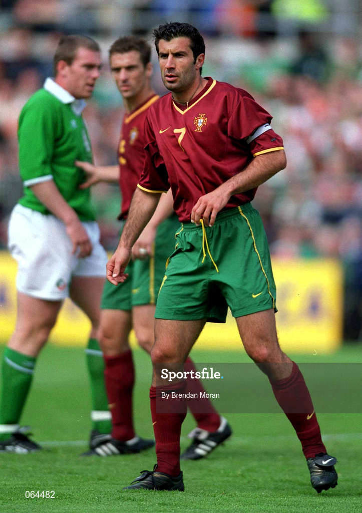2 June 2001; Luis Figo of Portugal during the FIFA World Cup 2002 Group 2 Qualifier match between Republic of Ireland and Portugal at Lansdowne Road in Dublin. Photo by Brendan Moran/Sportsfile