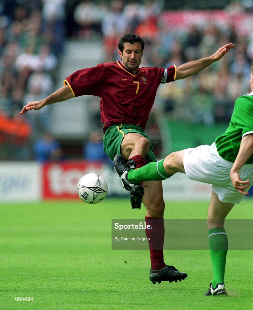 2 June 2001; Luis Figo of Portugal during the FIFA World Cup 2002 Group 2 Qualifier match between Republic of Ireland and Portugal at Lansdowne Road in Dublin. Photo by Damien Eagers/Sportsfile