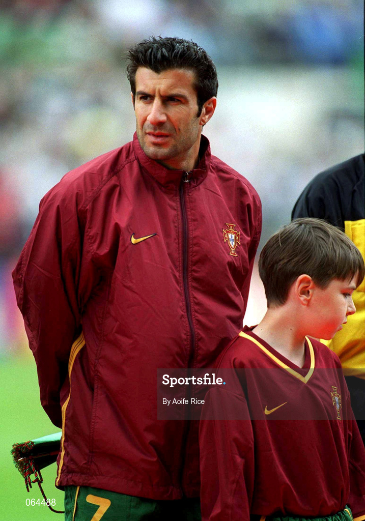 2 June 2001; Luis Figo of Portugal ahead of the FIFA World Cup 2002 Group 2 Qualifier match between Republic of Ireland and Portugal at Lansdowne Road in Dublin. Photo by Aoife Rice/Sportsfile