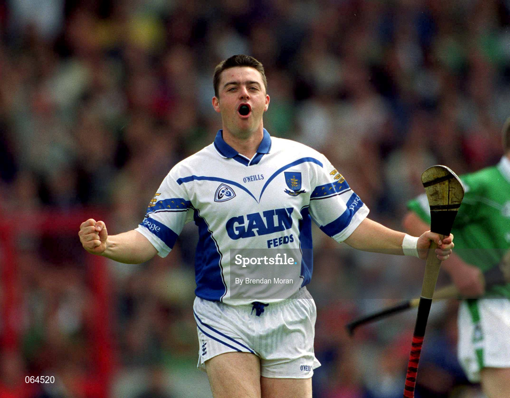 10 June 2001; Paul Flynn of Waterford celebrates after scoring his side's second goal during the Guinness Munster Senior Hurling Championship Semi-Final match between Limerick and Waterford at Páirc Uí Chaoimh in Cork. Photo by Brendan Moran/Sportsfile
