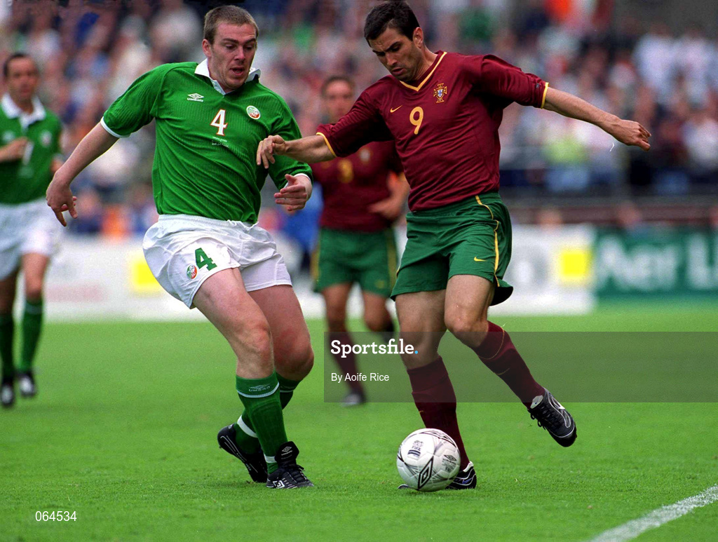 2 June 2001; Pedro Pauletta of Portugal in action against Richard Dunne of Republic of Ireland during the FIFA World Cup 2002 Group 2 Qualifier match between Republic of Ireland and Portugal at Lansdowne Road in Dublin. Photo by Aoife Rice/Sportsfile