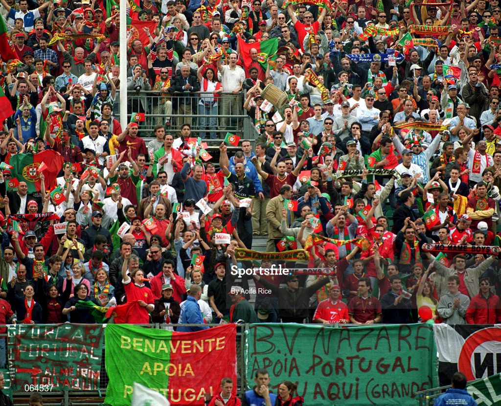 2 June 2001; Portugal supporters during the FIFA World Cup 2002 Group 2 Qualifier match between Republic of Ireland and Portugal at Lansdowne Road in Dublin. Photo by Aoife Rice/Sportsfile
