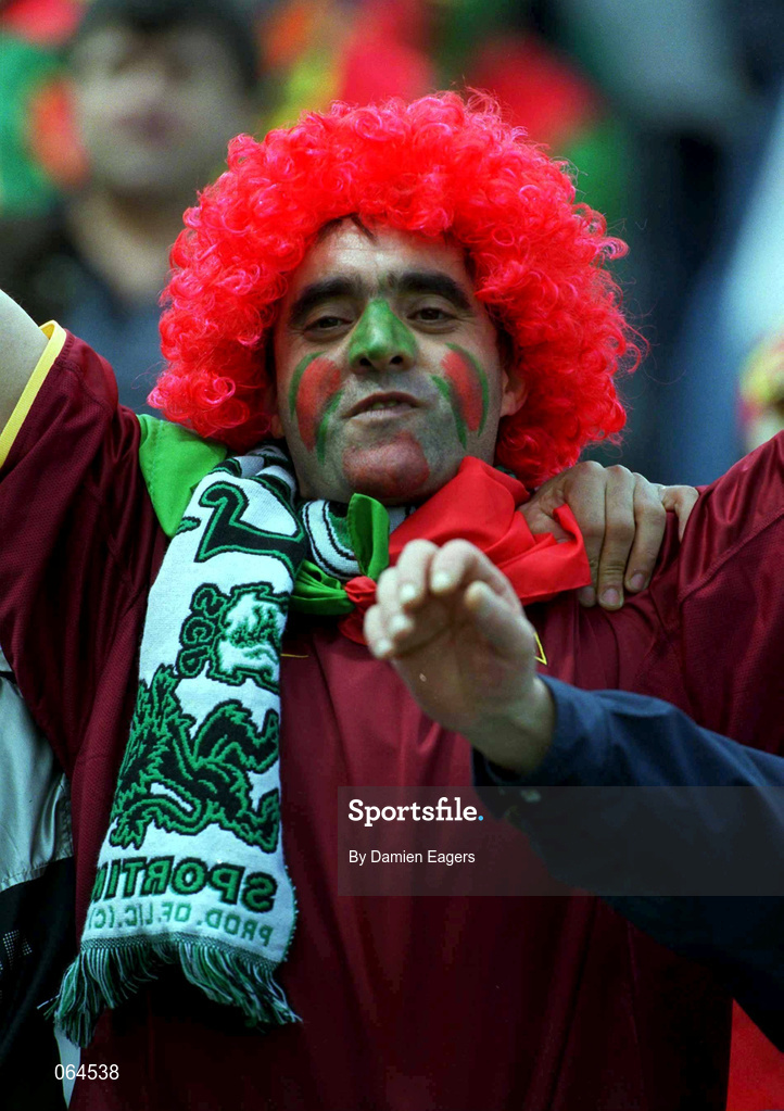 2 June 2001; A Portugal supporter cheers on his side during the FIFA World Cup 2002 Group 2 Qualifier match between Republic of Ireland and Portugal at Lansdowne Road in Dublin. Photo by Damien Eagers/Sportsfile