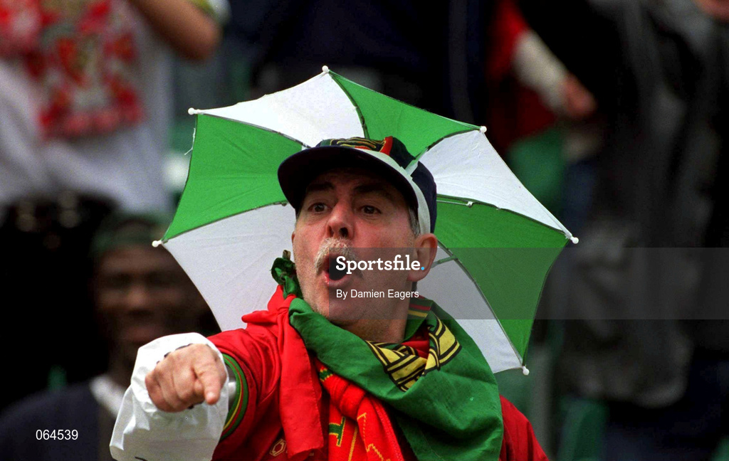 2 June 2001; A Portugal supporter reacts during the FIFA World Cup 2002 Group 2 Qualifier match between Republic of Ireland and Portugal at Lansdowne Road in Dublin. Photo by Damien Eagers/Sportsfile
