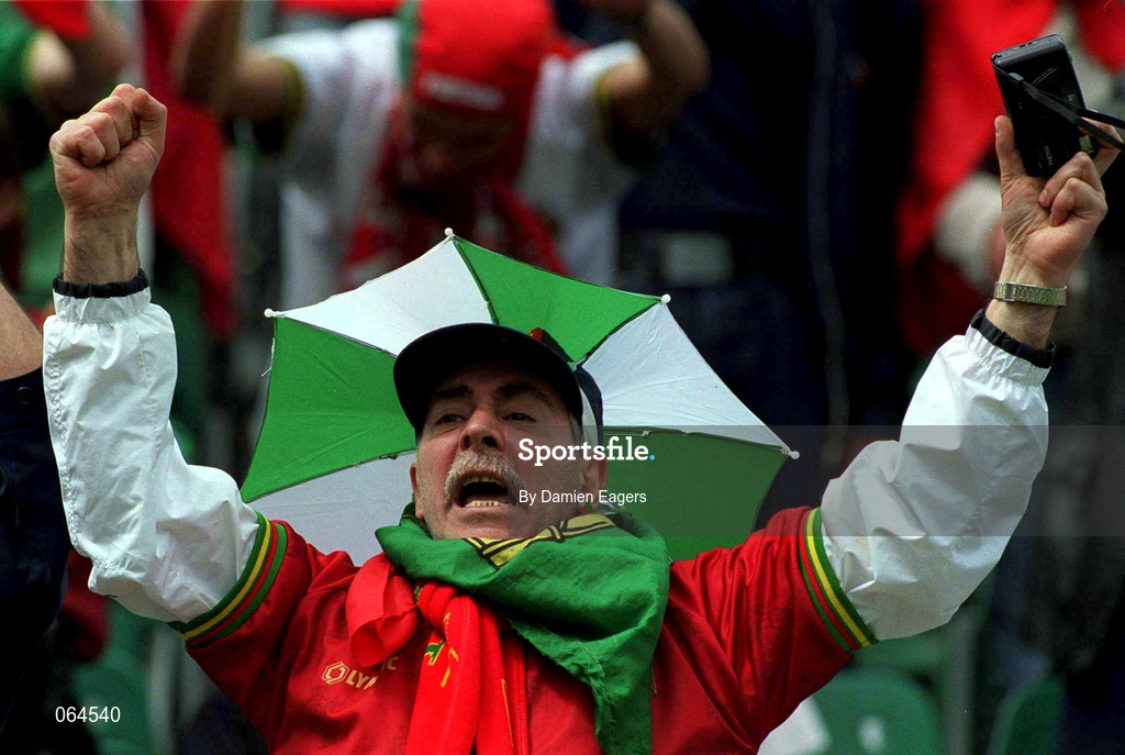 2 June 2001; A Portugal supporter reacts during the FIFA World Cup 2002 Group 2 Qualifier match between Republic of Ireland and Portugal at Lansdowne Road in Dublin. Photo by Damien Eagers/Sportsfile