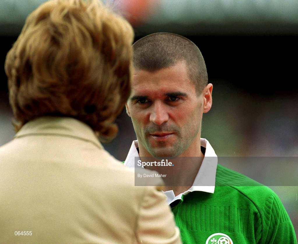 2 June 2001; Roy Keane of Republic of Ireland is greeted by President of Ireland Mary McAleese ahead of the FIFA World Cup 2002 Group 2 Qualifier match between Republic of Ireland and Portugal at Lansdowne Road in Dublin. Photo by David Maher/Sportsfile