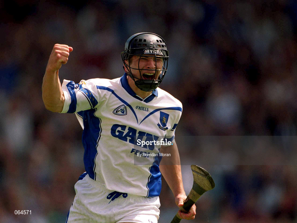 10 June 2001; Seamus Prendergast of Waterford celebrates after scoring his side's first goal during the Guinness Munster Senior Hurling Championship Semi-Final match between Limerick and Waterford at Páirc Uí Chaoimh in Cork. Photo by Brendan Moran/Sportsfile