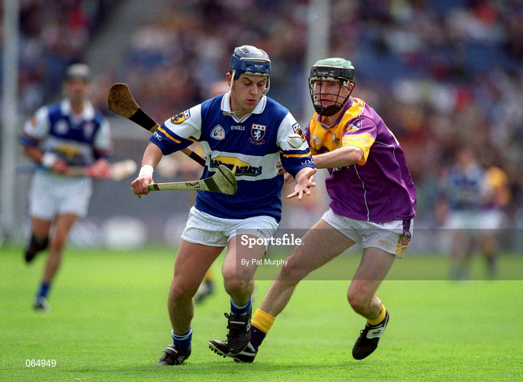 10 June 2001; Robert Delaney of Laois in action against Barry Goff of Wexford during the Guinness Leinster Senior Hurling Championship Semi-Final match between Wexford and Laois at Croke Park in Dublin. Photo by Pat Murphy/Sportsfile