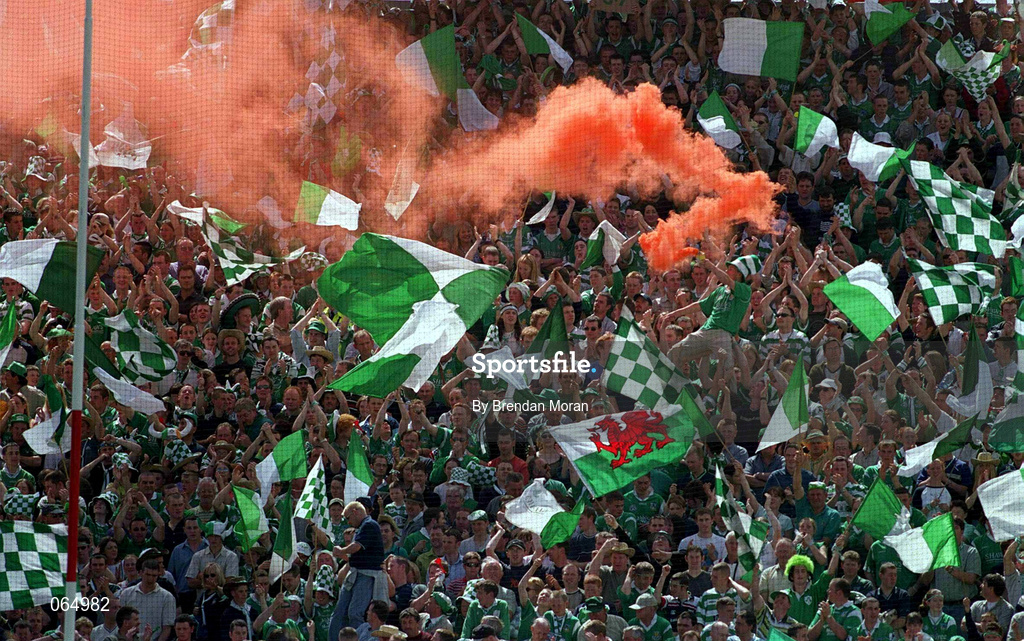 10 June 2001; Limerick supporters during the Guinness Munster Senior Hurling Championship Semi-Final match between Limerick and Waterford at Páirc Uí Chaoimh in Cork. Photo by Brendan Moran/Sportsfile