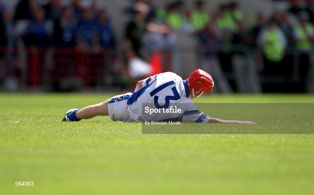 10 June 2001; James Mullane of Waterford lays injured during the Guinness Munster Senior Hurling Championship Semi-Final match between Limerick and Waterford at Páirc Uí Chaoimh in Cork. Photo by Brendan Moran/Sportsfile