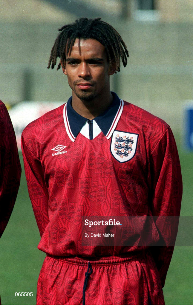 27 March 1995; Trevor Sinclair of England ahead of the UEFA U21 Championship Qualifier between Republic of Ireland and England at Dalymount Park in Dublin. Photo by David Maher/Sportsfile