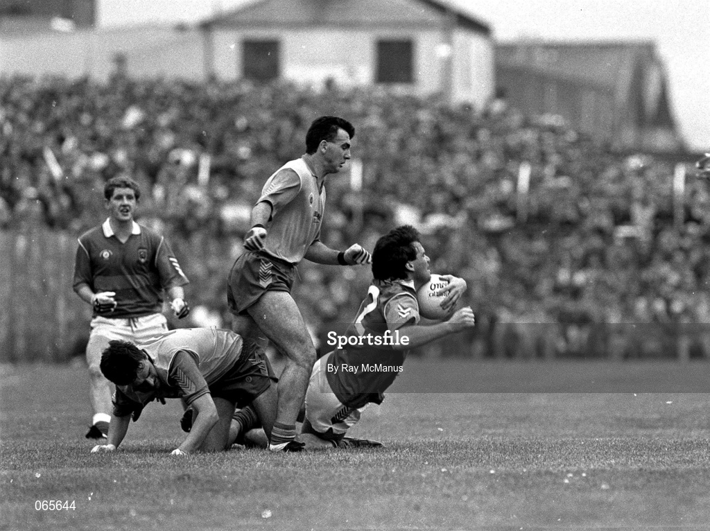 14 July 1991; Paul McStay of Mayo in action against Mattie Reilly of Roscommon during the Connacht Senior Football Championship Final match between Mayo and Roscommon at McHale Park in Castlebar, Mayo. Photo by Ray McManus/Sportsfile