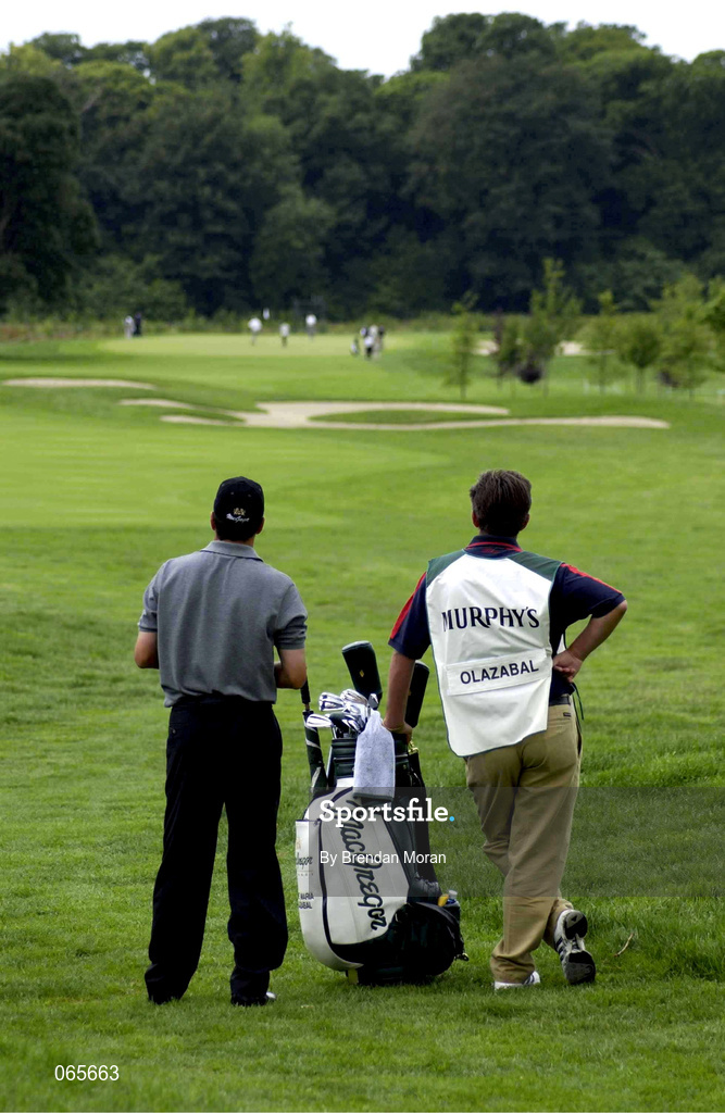 27 June 2001; Jose Maria Olazabal of Spain waits to take his approach shot to the second green during the Pro Am ahead of the Murphy's Irish Open Golf Championship at Fota Island Golf Club in Fota Island, Cork. Photo by Brendan Moran/Sportsfile