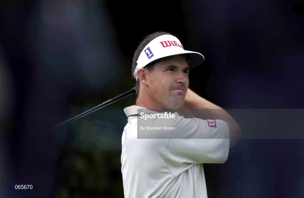 27 June 2001; Padraig Harrington of Ireland watches his tee shot from the fifth tee during the Pro Am ahead of the Murphy's Irish Open Golf Championship at Fota Island Golf Club in Fota Island, Cork. Photo by Brendan Moran/Sportsfile