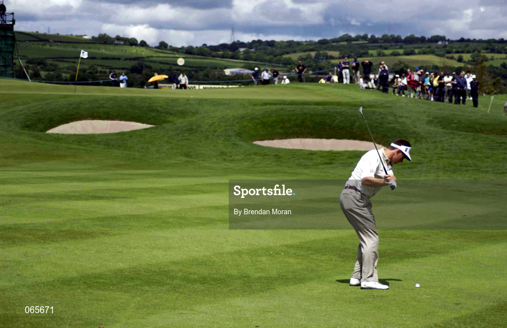 27 June 2001; Padraig Harrington of Ireland plays a shot on to the sixth green during the Pro Am ahead of the Murphy's Irish Open Golf Championship at Fota Island Golf Club in Fota Island, Cork. Photo by Brendan Moran/Sportsfile